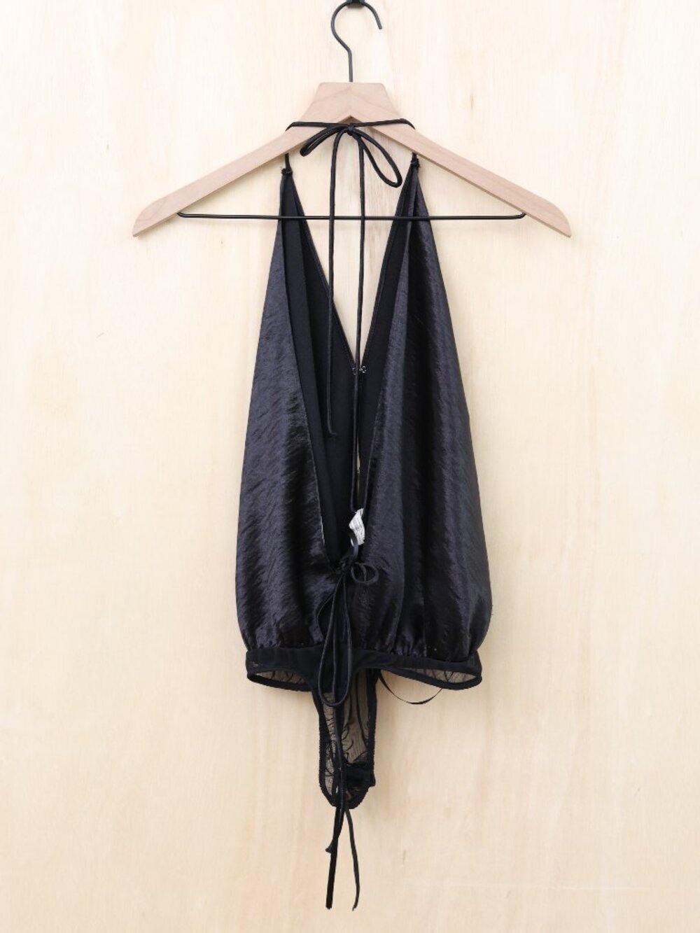 Free People Intimately Satin Halter Neck Bodysuit Black Small - Picture 3 of 4